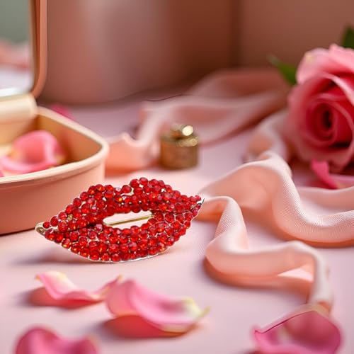 Image of 1Pc Red Small Crystal Lip Kiss Brooches Pin Women Alloy Enamel Rhinestone Collar Corsage Jewelry Valentine's Day Gifts,Brooches and Pins,Small in Size and Light in Weight,Women's Brooches and Pins