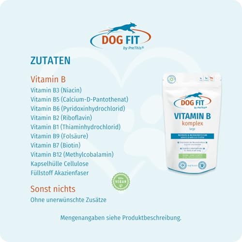 DOG FIT by PreThis® Vitamin B Komplex für Hunde | Unterstützung der normalen Nervenfunktion I Vitalität & Stoffwechsel | Vegan & ohne künstliche Zusätze I Large ab 25kg