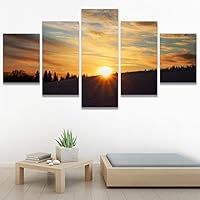 SIGNWIN 5 Panel Canvas Wall Art Setting in The Trees for Home Decorations Ready to Hang - 60