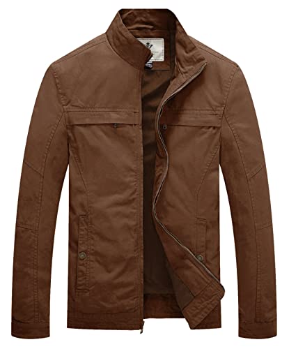 WenVen Men's Spring Canvas Military Style Jacket Casual Lightweight Cotton Coat
