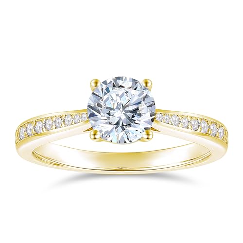 14K White Gold Moissanite Rings, 1ct Round Cut Engagement Ring, 4-Prong 14K Solitaire Moissanite Engagement Rings, 14K Engagement Ring for Women