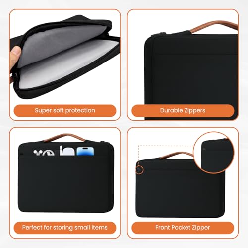 Image of Dyazo Laptop Sleeve 15.6 Inch with Handle & Front Accessory Pocket | Protective Carry Case with Organized Compartments | Soft Inner Lining | Compatible for Mac, Dell, HP, Lenovo, Acer & More (Black)