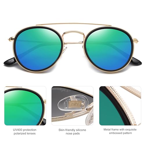 Image of SOJOS Retro Vintage Round Polarized Sunglasses for Women Men Double Bridge Circle Sunnies SJ1104