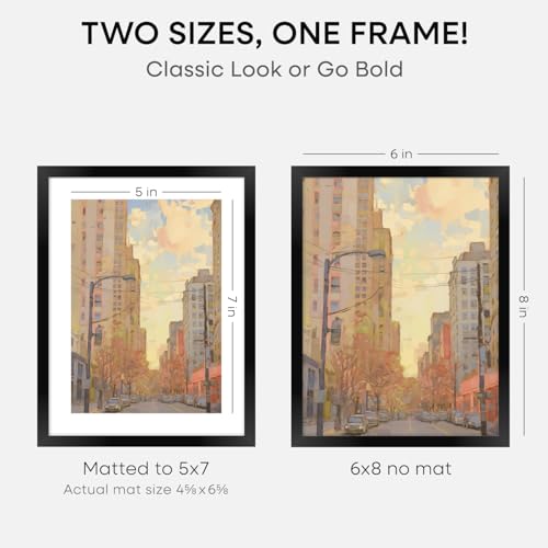 Image of Homeforia 6x8 Black Picture Frame, High-End Metal, 5x7 Mat, Glass | High End Aluminum, Tempered Glass, Acid-Free 5x7 Removable Mat, 6x8 in Edge-to-Edge Display 8x6, Wall Kit, Set Of 3