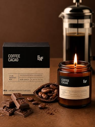 Image of EM5 Coffee Cacao Aromatherapy Scented Candle | Hand Crafted Gourmand Candle | 100% Natural Wax & Wick | Upto 40 Hrs Clean Burn | Smokeless & Non-Toxic | 100gm