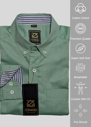 Image of Men's Smart Casual Shirt | Slim Fit | 100% Cotton | Oxford Weave | Office Shirt | Button Down | Striped Trimming Inside Cuff and Collar | Best Shirts for Men