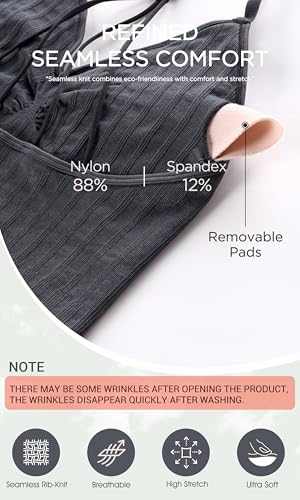 Image of ODODOS Seamless Padded Sports Bra for Women Strappy Longline Wirefree Brami Ribbed Crop Tank Tops