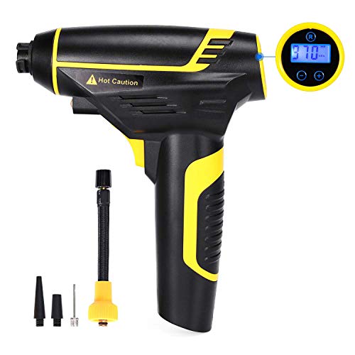 Ranipobo Compressore Aria Portatile Auto Pompa Senza Fili per Auto con Display LCD Digitale a Luce LED 12V 120W 150PSI, 3 Adattatori Ugelli, per Pallacanestro Auto Bicicletta e Altri Gonfiabili