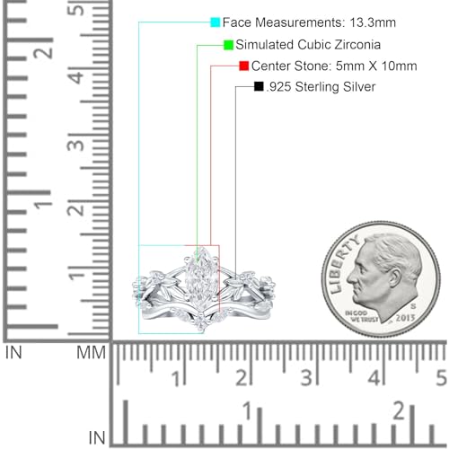OMRANII Art Deco Marquise Shaped Two Piece Vintage Style Leaf Floral Cubic Zirconia Wedding Engagement Ring Solid 925 Sterling Silver4