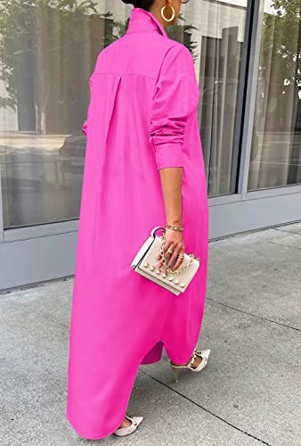 Image of Choichic Shirt Dresses for Women Casual Long Sleeve Cotton Button Down Maxi Dresses