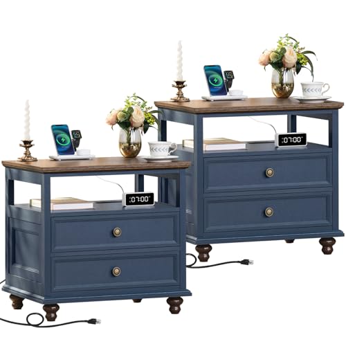 Joaxswe Farmhouse Nightstand Set of 2 with Charging Station, 24