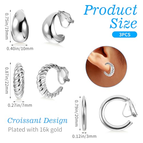 Set de 3 Aretes Clip-On Dorados 16K Zinc miniatura 2