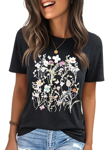 IRISGOD Womens Graphic Tees Casual Summer Short Sleeve Vintage T Shirts Tops