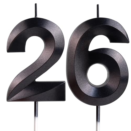 Yiran 3D Birthday Candles, Black Candle Number 26th Candle, Birthday Candle for Cake, Boys Girls Cake Topper Birthday Candles Number 26 Birthday,Party Wedding Anniversary Celebration Supplies Yiran 3D Birthday Candles, Black Candle Number 26th Candle, Birthday Candle for Cake, Boys Girls Cake Topper Birthday Candles Number 26 Birthday,Party Wedding Anniversary Celebration Supplies