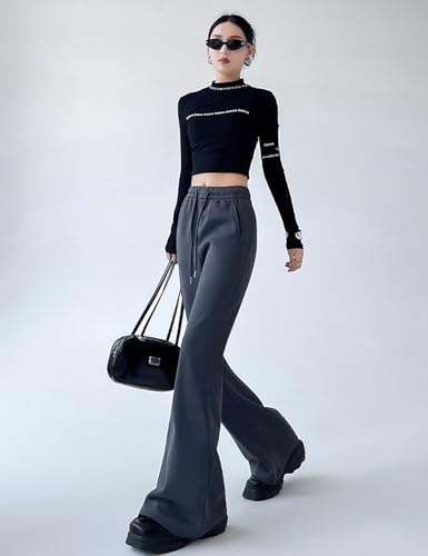 Kiench Teens Girls Flare Leg Sweatpants High Waist Drawstring Baggy Joggers with Pockets2