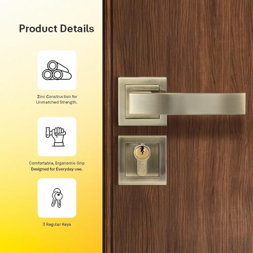 Image of Yale YECM-405-OR-TT-AB Mortise Door Lock for Bedroom /Home /Office /Hotel Suitable for Left /Right Handed Doors | Rose & Escutcheons with Thumb Turn, 3 Keys Cylinder and Lock Body (Antique Brass)
