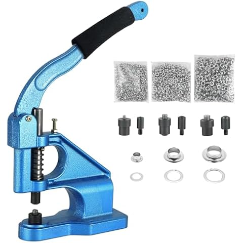 FLK Tech Hand Press Grommet Machine Craft/Industrial Use Heavy Duty with 1500 Grommets Eyelet, 3 Dies Grommet Punch Tool Cover