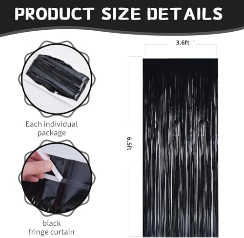 Image of Premium Metallic Foil Curtain 3x6 Ft Each for Party Decoration, Shimmer Backdrop for Birthday, Anniversary & Wedding, Easy to Hang Door & Wall Decoration Photo Booth (3, Black)