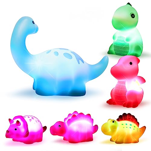 Image of Dinosaur Bath Toys Light-Up Cibolar 6 Packs Floating Bath Toys Set for Baby Toddlers Kids in Birthday Easter Christmas Shower Pool Bath Toys Boys Girls Children Preschool Bathtub Bathroom