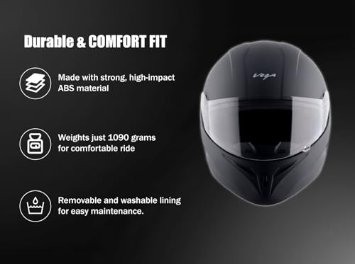 Image of Vega Voyager Full Face Riding Helmet with Lightweight Shell, Comfortable Liner, Shock Absorbing Interior, Ventilated Design, Aerodynamic Build, and Modern Dull Black Styling Dull Black-M