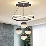 SpavzeMe Modern LED Chandeliers, Dimmable 3-Color Kitchen Island Pendant Light for Dining Room, Bedroom, Living Room, Contemporary Hanging Ceiling Light, Linear Island Lamp ﻿