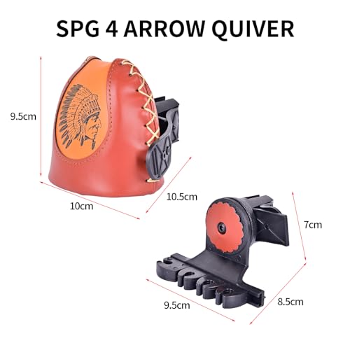 SPG Adjustable Archery Arrow Quiver - Leather Quiver Arrow Holder with Quick Shoot System Longbow Recurve Bow Quiver 4/6 Arrows Hanged Arrow Case for Hunting Shooting Practice
