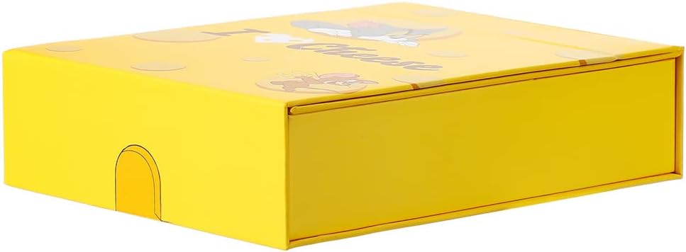 MINISO Tom & Jerry I Love Cheese Foldable Vanity Mirror Cosmetic Stand Mirror Makeup Mirror Tabletop Mirror with Make Organizer Box, Cosmetic Storage Box, Gift for Women Girls(Yellow)