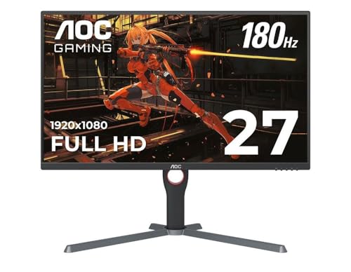 AOC 27G10 Gaming Monitor, 27 Inch Full HD, 180Hz Refresh Rate, 1920x1080 Resolution, 1ms Response Time, Adaptive Sync, Height Adjustable Stand (Renewed)