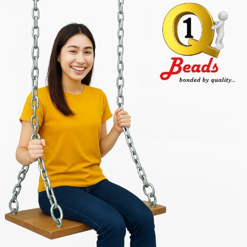 Image of Q1 Beads 8 Feet Metal Lock Chain Strong & Heavy Duty with 2 Pcs. S Hook Made in 8 mm Rod 200 KGS Capacity for Travel & Safety,Garden Swing /Playing Jhula,Punching Bag,for Boxing,MMA,Martial Arts