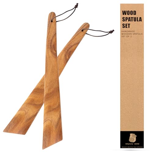 MIGAKU HOME 12? Acacia Wooden Spatula(2pcs), Wooden Cooking Utensils Set, for Flipping, Scraping, Serving, Egg, Bowl Scraper, Spurtle Spatula