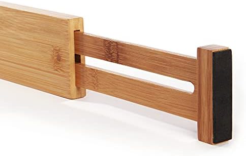 Bamboo Adjustable Drawer Dividers - Pack of 4 | Large Wooden Dresser Drawer Dividers | Adjustable Organiser | For Clothes & Kitchen Utensils | M&W
