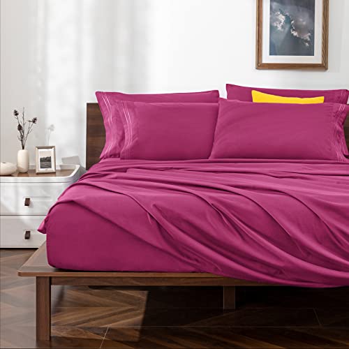 Image of Horbaunal Hot Pink Queen Size Sheet Set - 6 Piece Luxury 1800 Thread Count Bedding Sheets & Pillowcases - 16 Inch Deep Pocket Microfiber Bedding Set - Soft & Wrinkle Bed Sheets