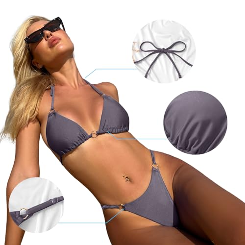 Image of MIKETAI Sexy Bikinis for Women 2 Piece Bikini Spaghetti Strap Swimsuits Solid Color Bathing Swimwear Triangle Bathing Suit