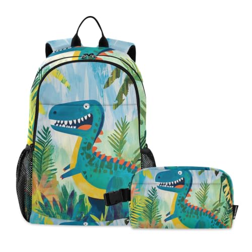 Mochila con lonchera KLL de dinosaurio para el colegio y recreo de niños de 8 a 10 años