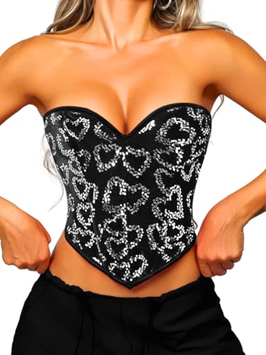 Image of ChiaoLezhee Heart Corset Top For Women, Sexy Concert Outfits Going Out, Strapless Crop Top, Overbust Bustier