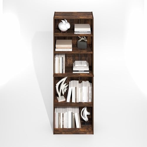 Image of Furinno Jaya Simply Book Shelf, 5-Tier Bookshelf, Bookcase with Adjustable Shelves, 9.5 x 24.5 x 71.2, for Living Room, Bedroom, Home Office, Amber Oak