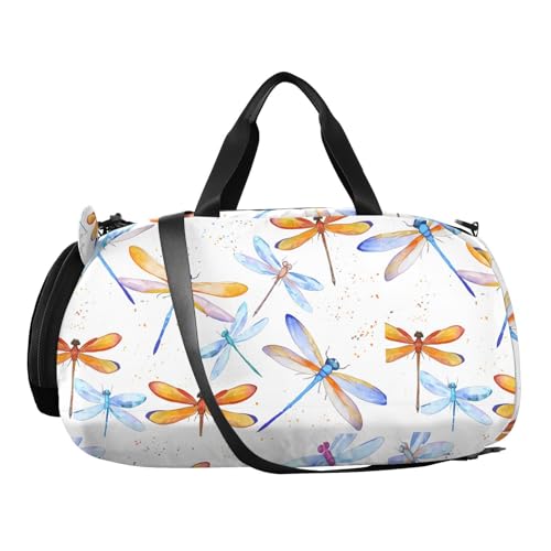 Orange Dragonfly White Kids Travel Duffel Bag for Boys Girls Overnight Weekend Tote Bag with Shoes Compartment for Trip Beach Swim2