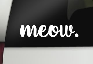 Meow Decal Cute Cat Love Vinyl Sticker for Car Window, Laptop, Tumbler & Water Bottle, 7" x 1.5" Size, White, Made in USA, DECALBUNNY
