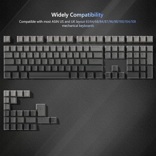 Image of Womier Shine Through PBT Keycaps 60 75 100 Percent Cherry Profile | Custom Keycap Doubleshot Keycaps Set, Universal Compatiability for Cherry Gateron MX Switches Keyboard, Gradient Gray