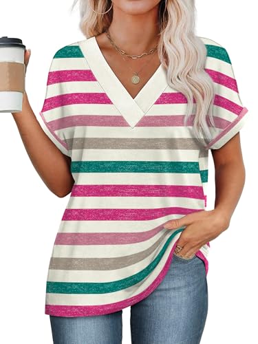 Image of WIHOLL Womens Summer Tops Short Dolman Sleeve Shirts 2026 Fashion V Neck Outfits Clothes