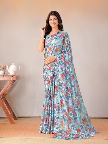 Image of Garden Vareli Floral Print Chiffon Saree