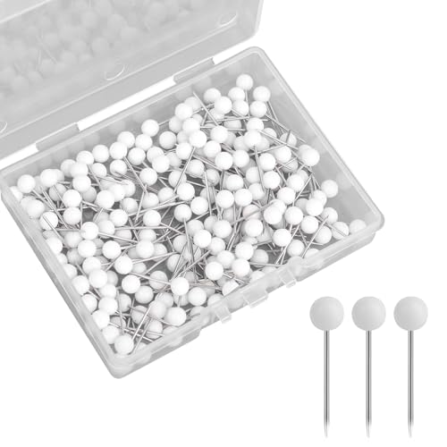 200pcs Map Push Pins, Round Head Map Tacks for Travel Small Thumb Tacks Marking Pushpins for Cork Board Bulletin Board Picture Photo Home Office School DIY Craft (White)