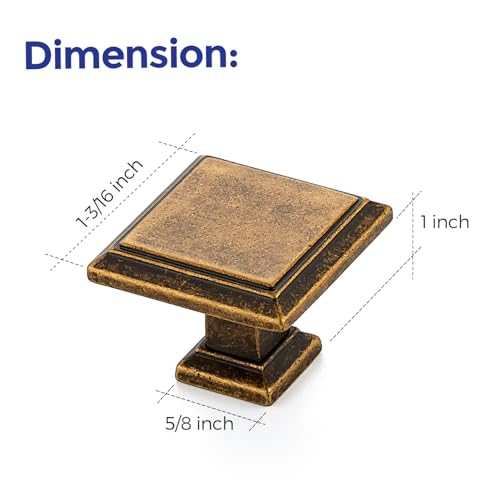 Image of Ravinte 5 Pack 1-3 /16 Inch Antique Brass Kitchen Square Cabinet Knobs Solid Drawer Pulls Single Hole Kitchen Cabinet Hardware Knobs for Cabinets and Drawers