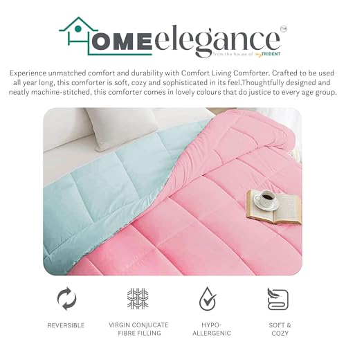 Image of HOME ELEGANCE Comfort Living Microfiber Reversible AC Comforter, 120 GSM, Soft & Cozy, Lightweight Quilt, All Season use, Machine Washable, Queen /Double - 90x100 inches - Candy Sky