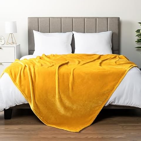 PAVILIA Mustard Yellow Fleece Blanket King Size Cover