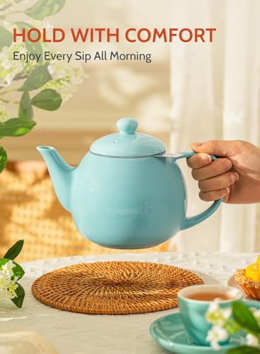 Image of Sweese Teapot, Porcelain Tea Pot with Stainless Steel Infuser, Blooming & Loose Leaf Teapot - 27ounce, Turquoise