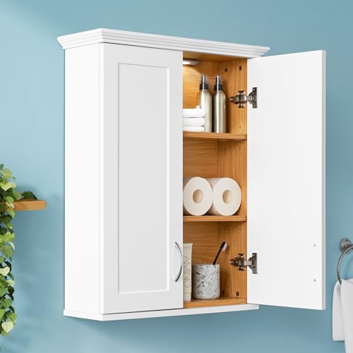 VANIRROR Medicine Cabinet -Bathroom Cabinet Wall Mount with DIY Lighting Unique Top and Dual-Tone Design, Over The Toilet Saver Storage Cabinets