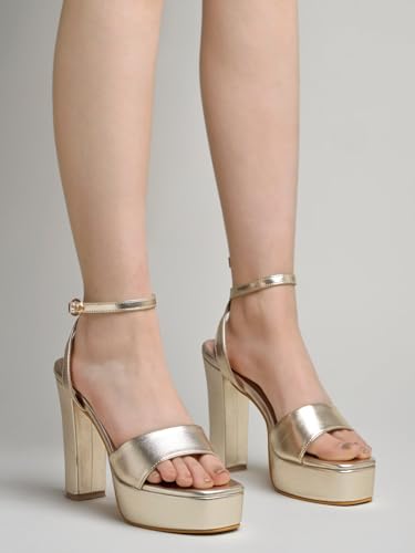 Image of Shoetopia Women's Block Heel Sandals - Platform Party Heels with Ankle Strap | Stylish Dress Sandals for Weddings & Evening