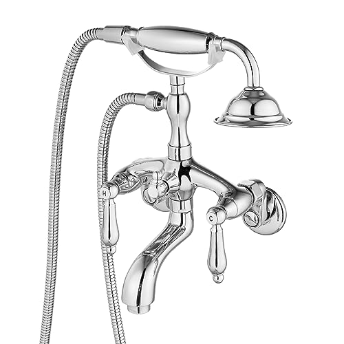 gotonovo Wandhalterung, verchromt, poliertes Duschsystem, 9,5 cm, Klauenfuß, Badewannen-Duschset mit Metall-Handbrause, Doppelhebelgriffe mit Wannenauslauf im Vintage-Stil