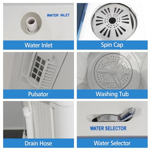 Portable Washing Machine - 28Lbs Compact Twin Tub Washer and Spin Dryer - Semi-automatic Laundry Washer(18Lbs) & Spinner(10Lbs) Combo Timer Control with Drain Pump for Apartments,RVs,Dorms - Thumbnail 6